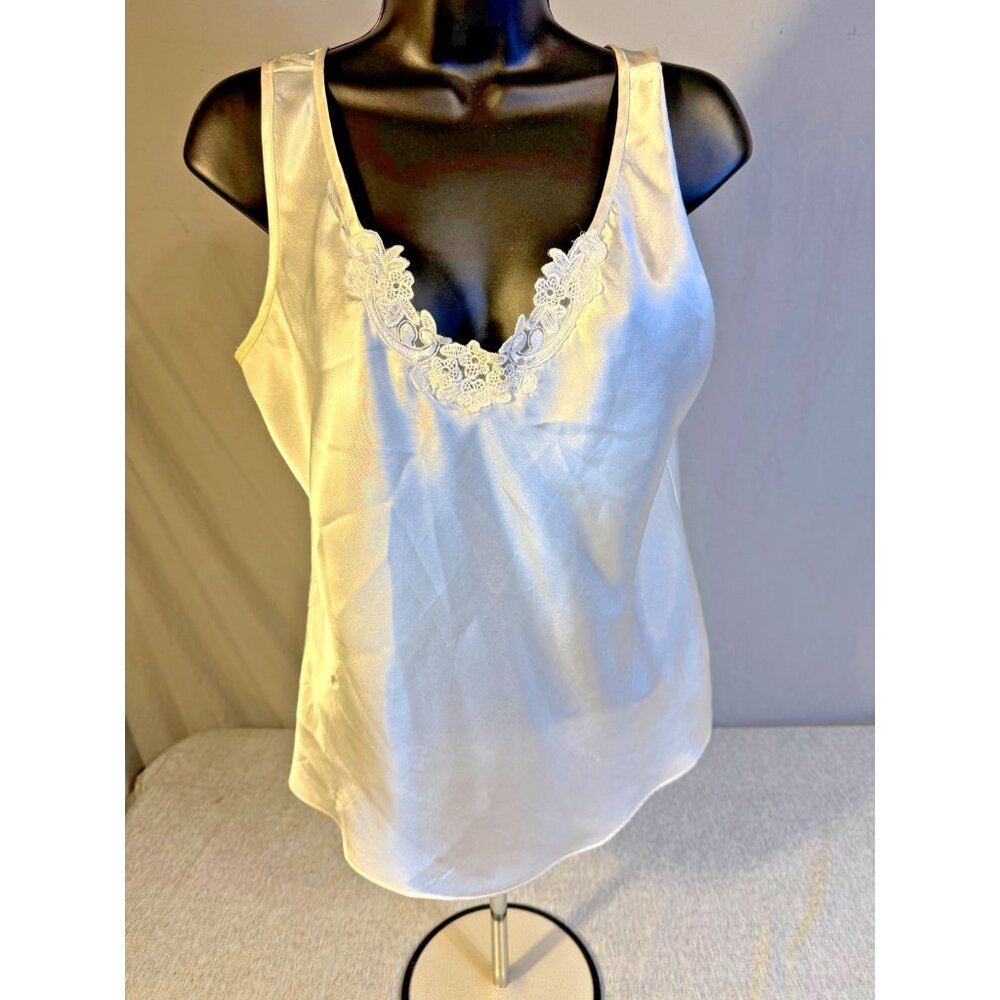 Vintage Sears Satin Cami Camisole Ivory Cream White Women’s Large L Lace Fairy